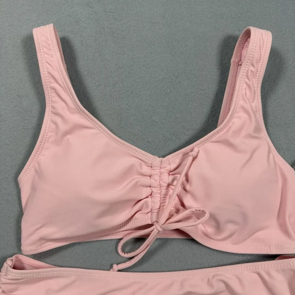 Cabana del Sol Pink Bikini Set Small NWT Ruched Tie Side Swimsuit NEW